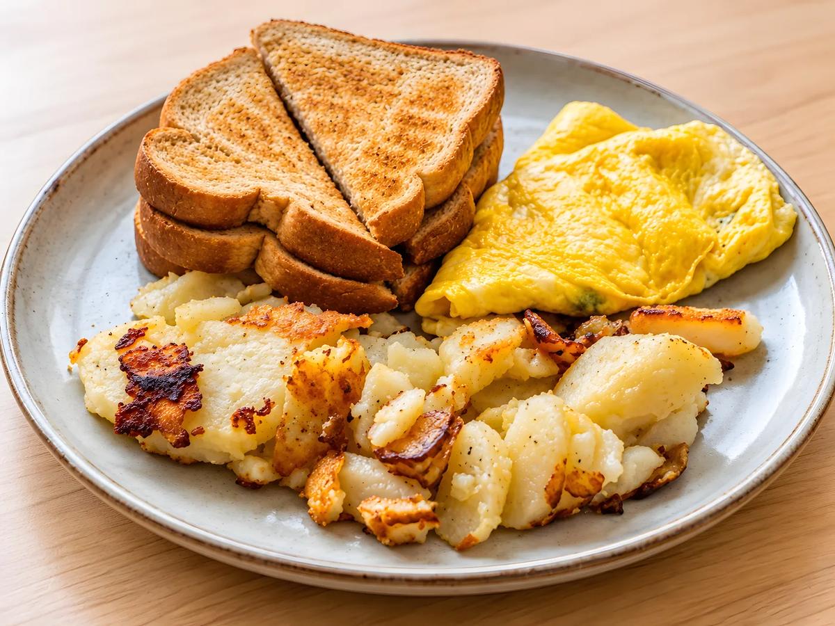 Eggs, home fries and toast at Greenwood Steakhouse