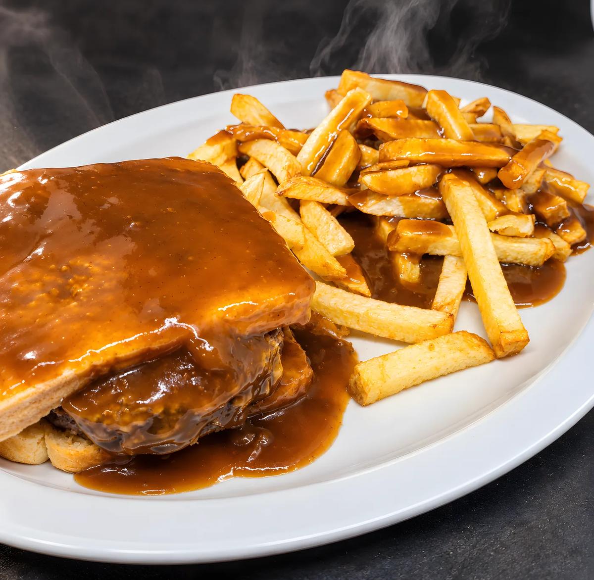 Hot Meatloaf Sandwich with gravy and fries